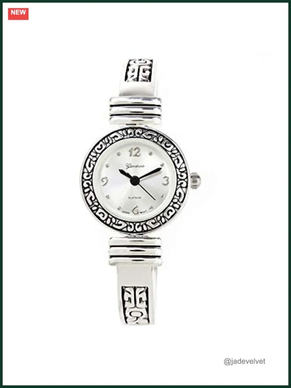 Silver Western Decorated Bangle Cuff Watch for Women
